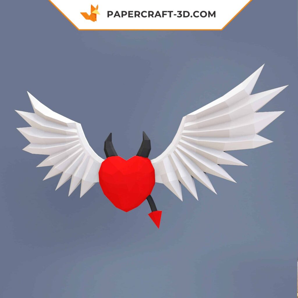 Papercraft coração alado em origami