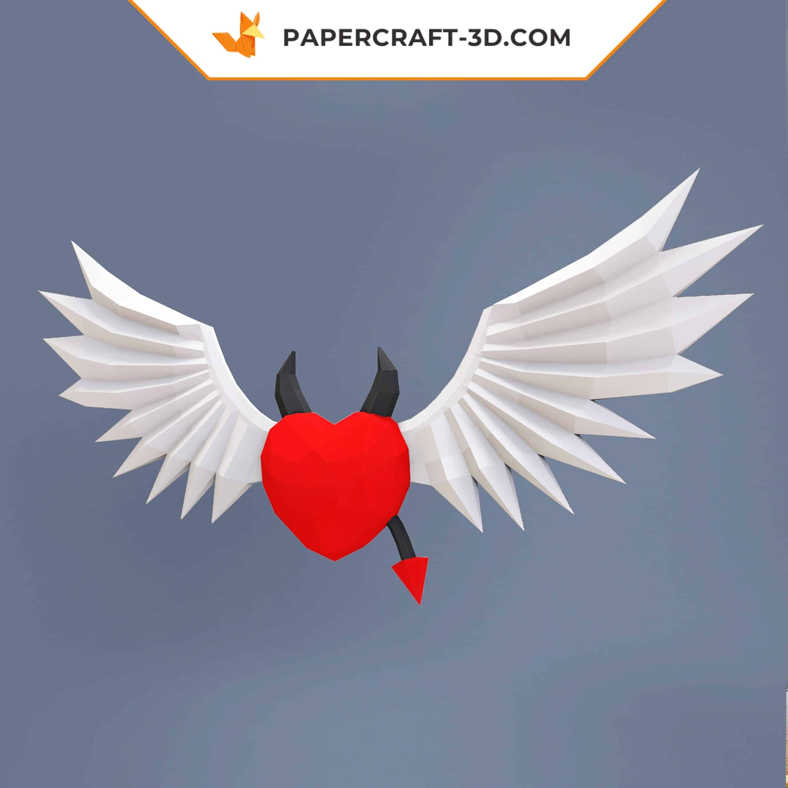 Papercraft geflügeltes Herz in Origami Papercraft geflügeltes Herz in Origami