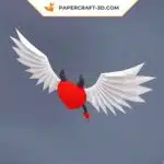 Papercraft coeur ailé origami papier 3D, vue 3