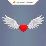 Papercraft coeur ailé origami papier 3D, vue 4