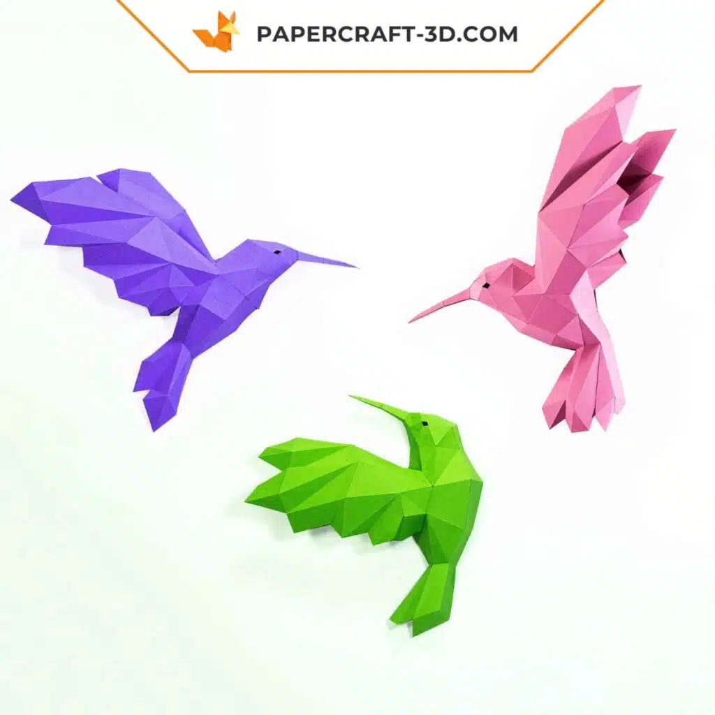 Multicolor 3D Origami Hummingbirds Papercraft