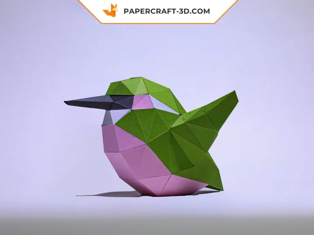 Papercraft Colibri minimaliste en origami papier 3D, weergave 3