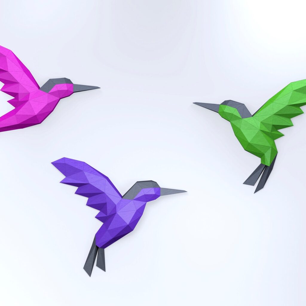 Papercraft hummingbird in 3D origami