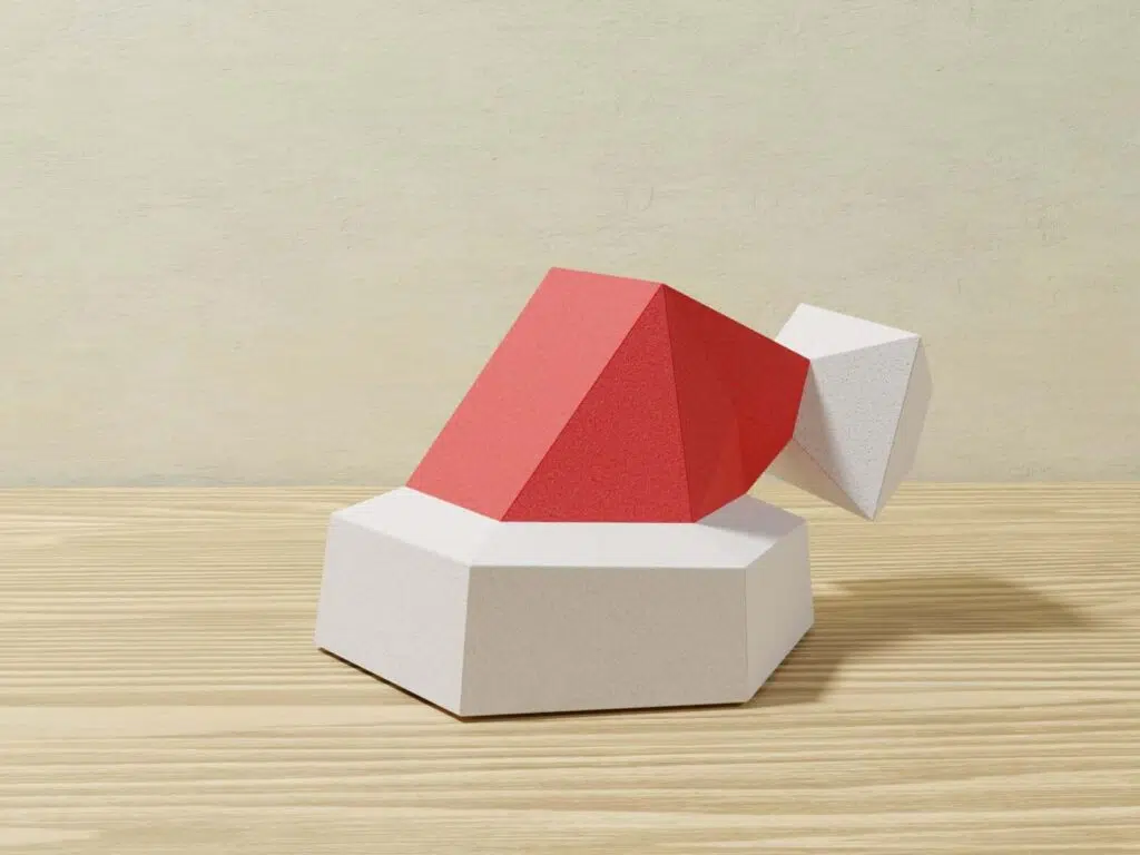 Papercraft collection de petits objets de Noël en papier 3D origami, vue 3
