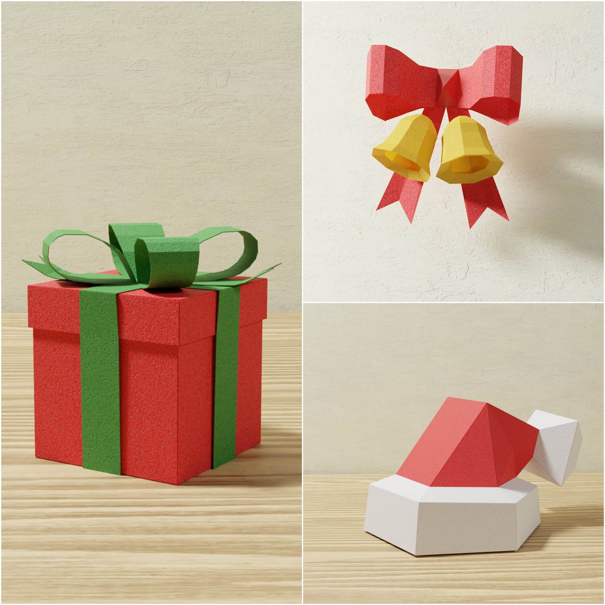 Papercraft Christmas miniatures collection in 3D origami
