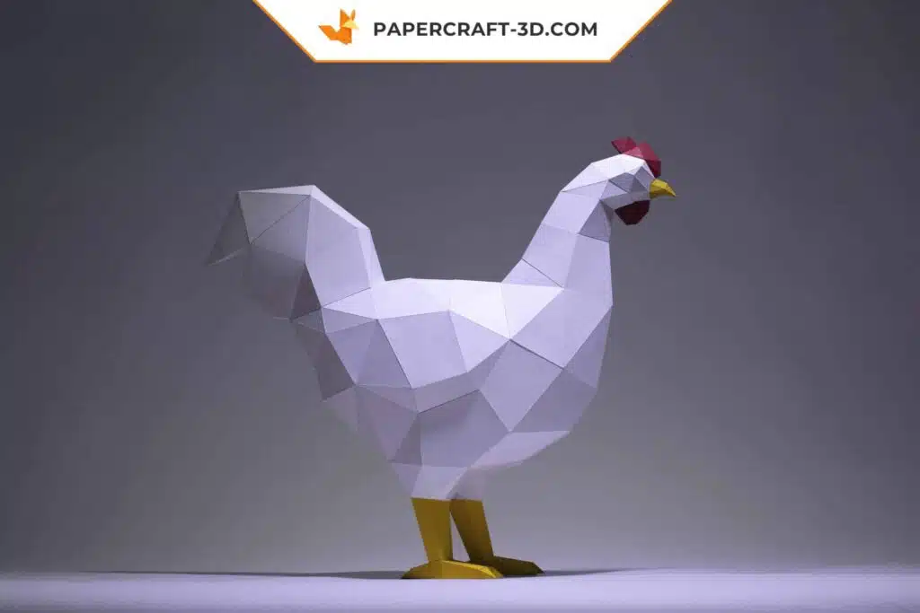 Papercraft coq origami papier 3D à imprimer pour décoration de cuisine, weergave 2