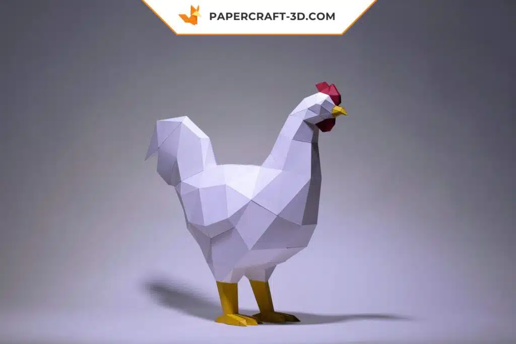Papercraft coq origami papier 3D à imprimer pour décoration de cuisine