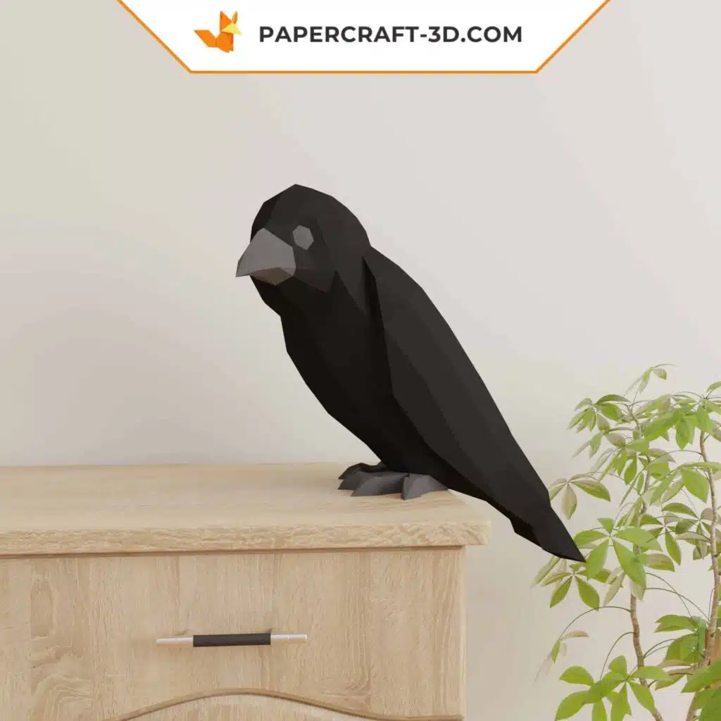 Papercraft Rabe als 3D-Origami, Detail