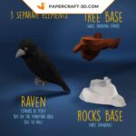 Papercraft de corvo em origami 3D