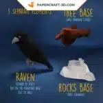 Papercraft Rabe als 3D-Origami, Seitenansicht