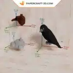 Papercraft Rabe als 3D-Origami, montiert
