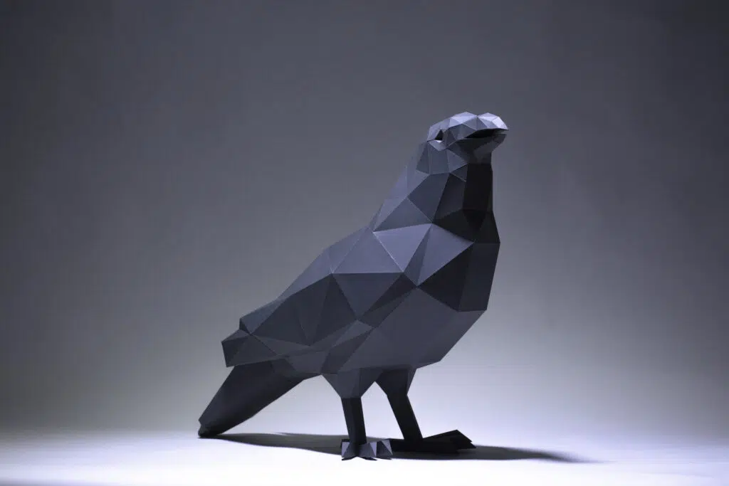 Papercraft corbeau en origami papier 3D DIY, weergave 2