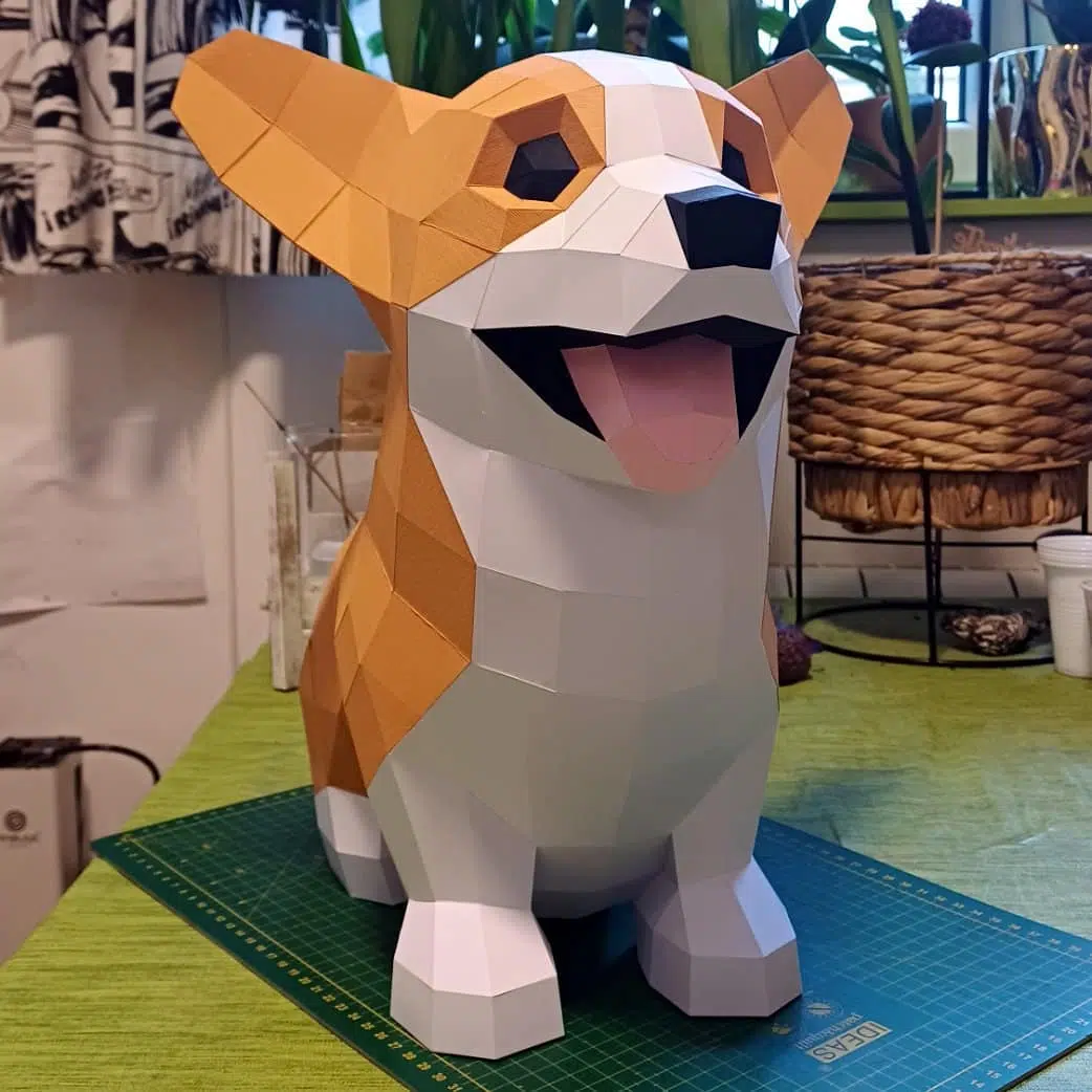Papercraft Corgi en origami 3D à faire soi-même pour décoration