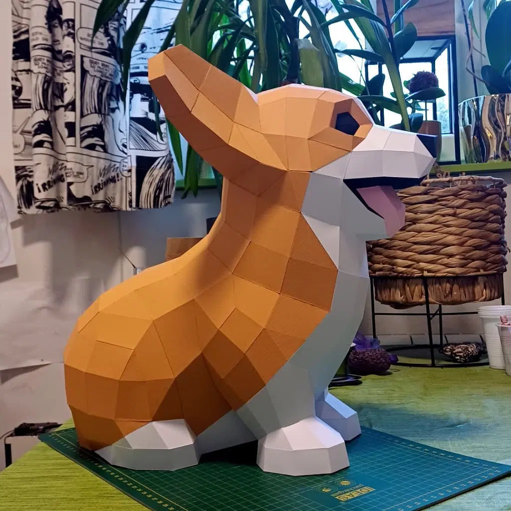 Papercraft Corgi en origami 3D à faire soi-même pour décoration