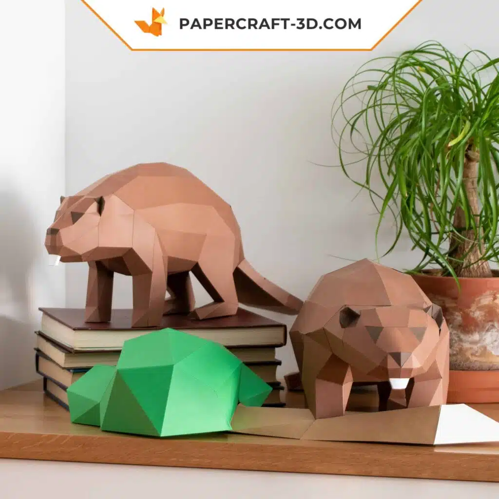 Papercraft do casal de castores em origami 3D