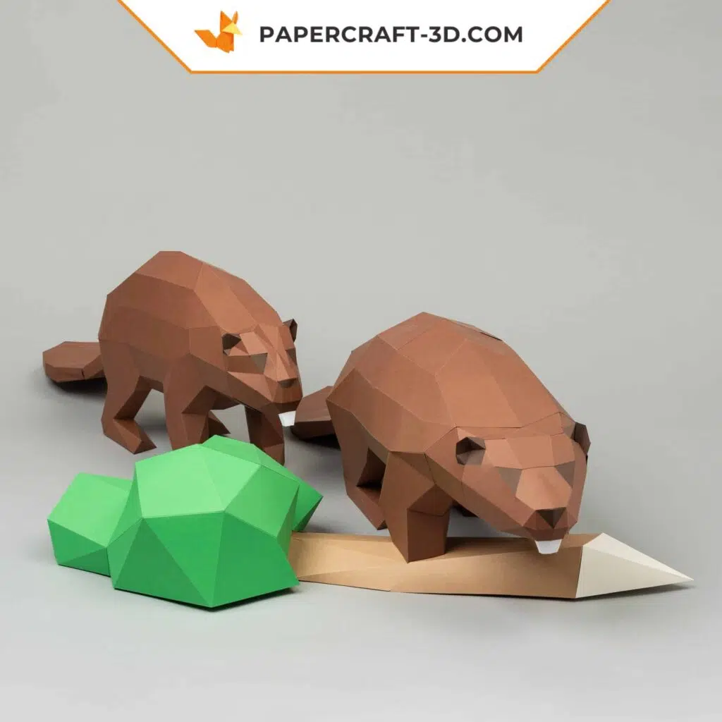 Papercraft do casal de castores em origami 3D