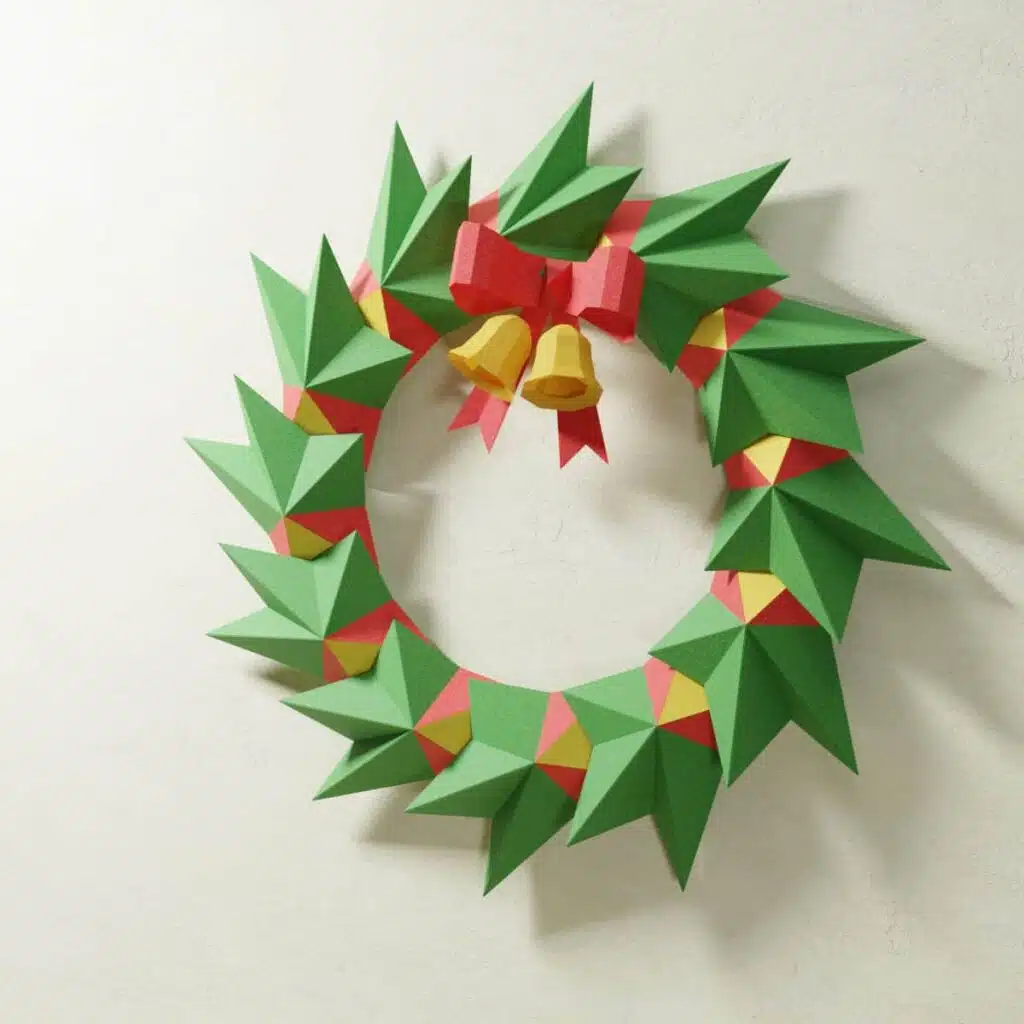 Papercraft couronne de Noël en origami 3D