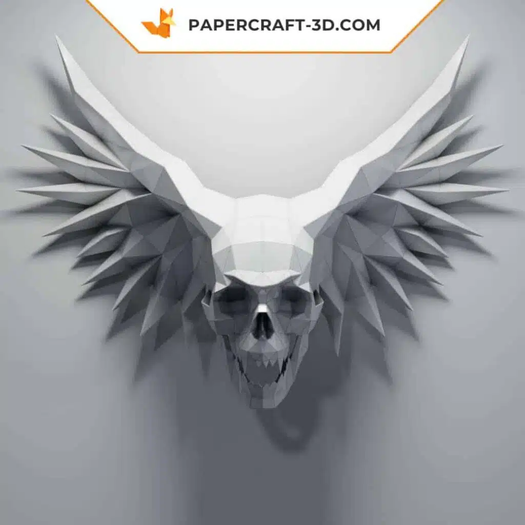 Papercraft Crâne ailé en origami papier 3D, weergave 2
