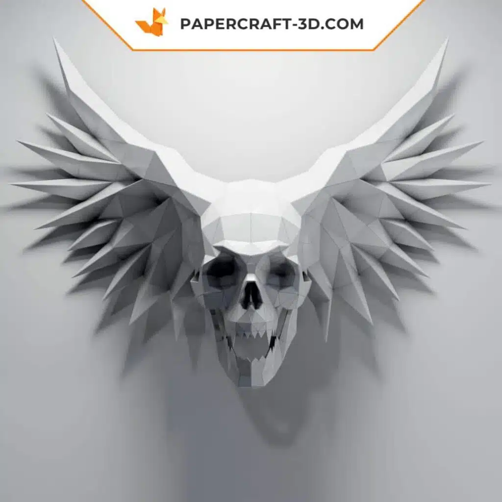 Geflügelter Totenkopf als 3D-Origami-Papercraft