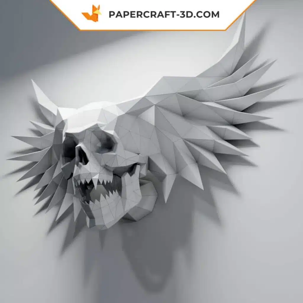 Papercraft Crâne ailé en origami papier 3D, weergave 3