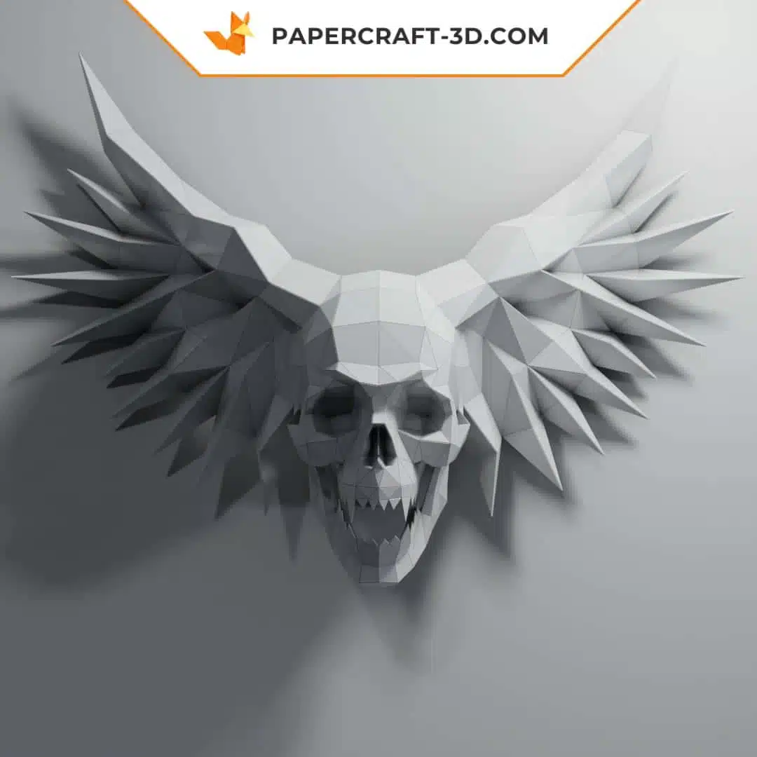 Papercraft Crâne ailé en origami papier 3D, weergave 5
