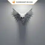 Papercraft Crâne ailé en origami papier 3D, weergave 6