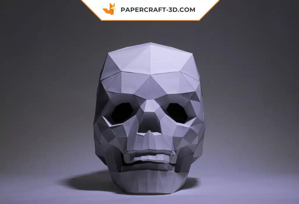 Papercraft di teschio umano in origami, vista 4