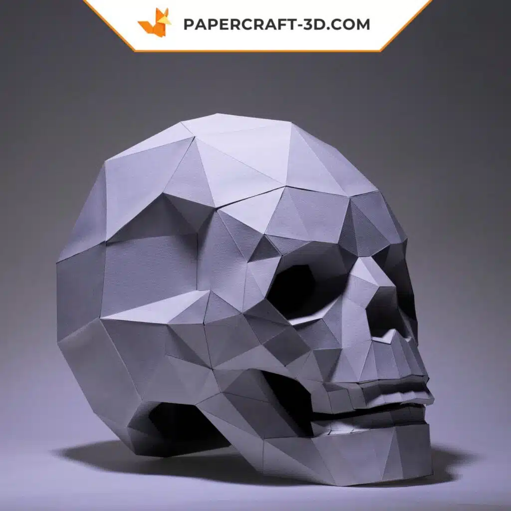 Papercraft eines menschlichen Schädels im Origami-Stil