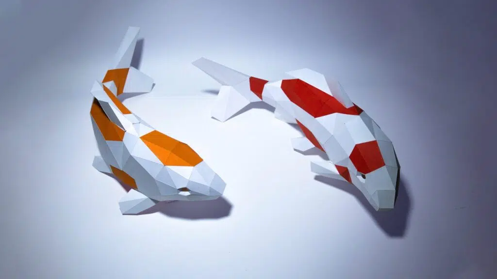 Papercraft créations de poissons koi en origami papier 3D, weergave 2