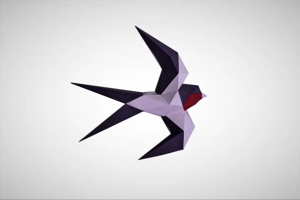 Papercraft créations d&rsquo;hirondelles en origami papier 3D, weergave 3