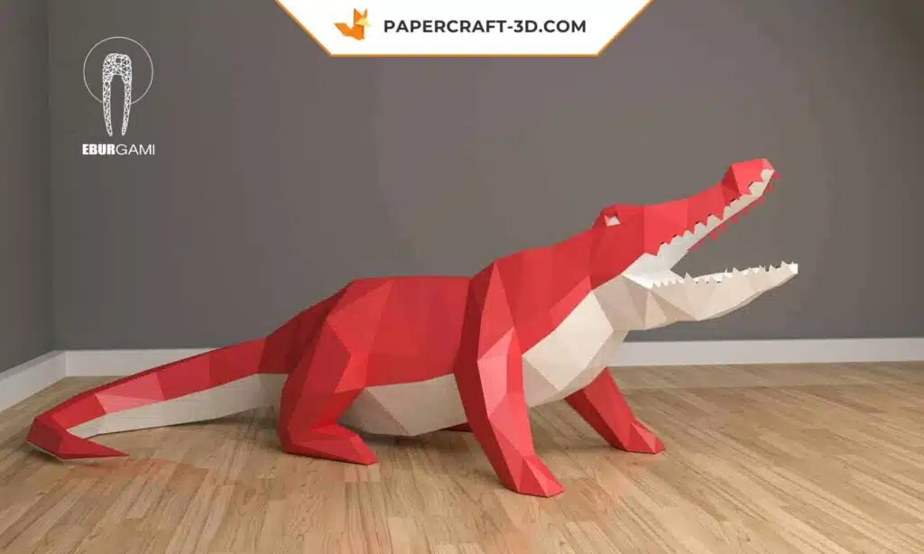 Papercraft Crocodile XXL en origami papier 3D à créer soi-même, vue 3