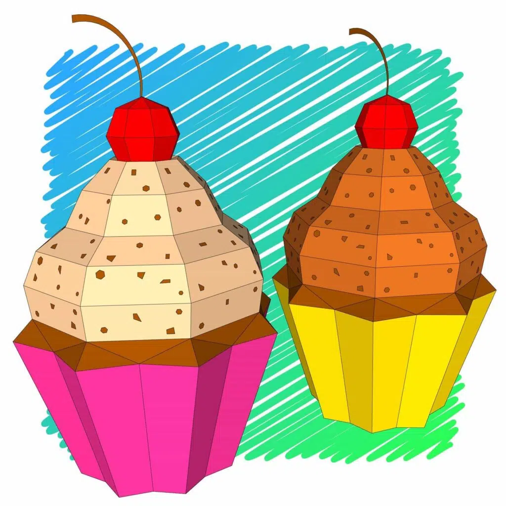 Papercraft Cupcake en origami papier 3D à faire soi-même, weergave 2