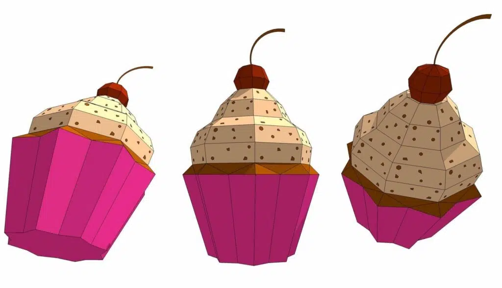 Papercraft Cupcake en origami papier 3D à faire soi-même, weergave 3
