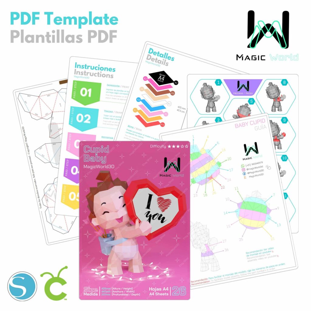 Papercraft de bebé Cupido en origami 3D