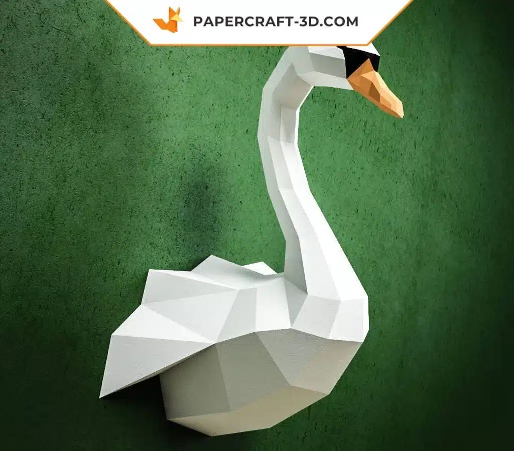 Papercraft cisne mural em origami 3D