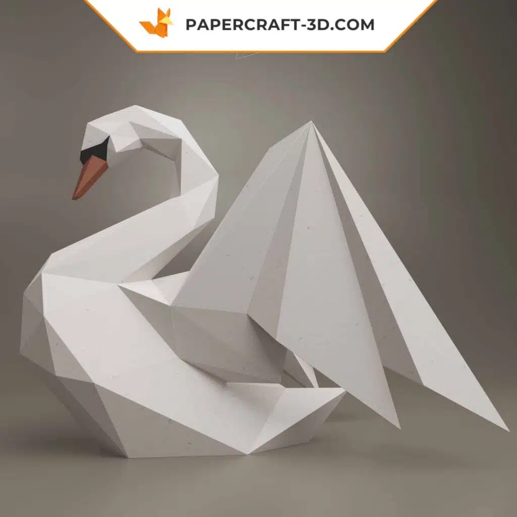 Papercraft cygne origami papier 3D pour décoration maison, vue 2
