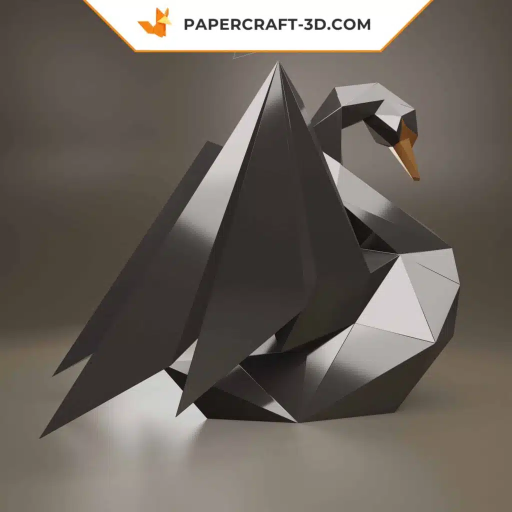 Papercraft cygne origami papier 3D pour décoration maison, vue 3
