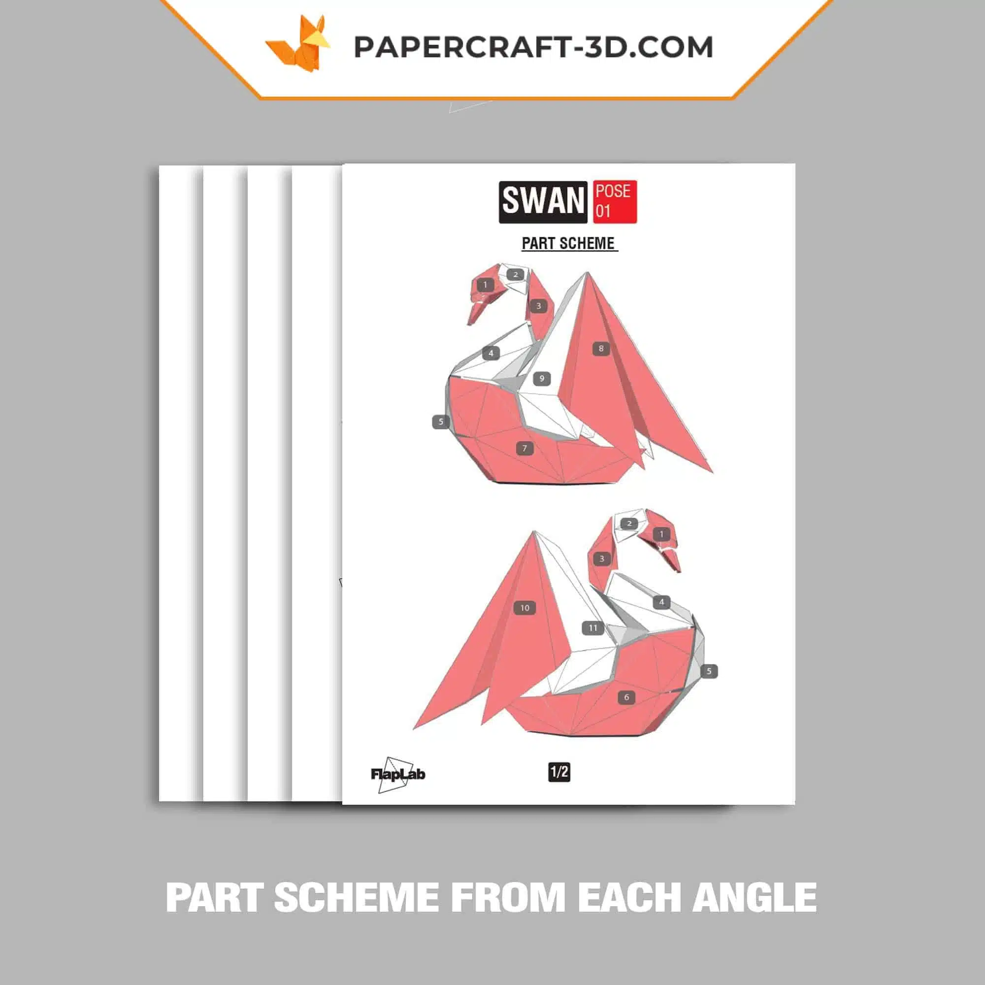 Papercraft cygne origami papier 3D pour décoration maison, vue 7