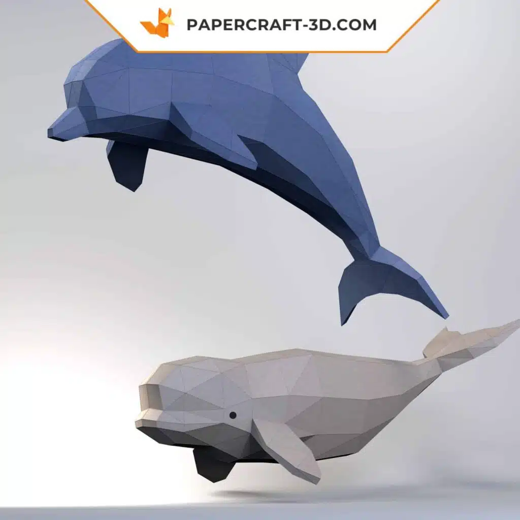Papercraft Delfin und Beluga als 3D-Origami