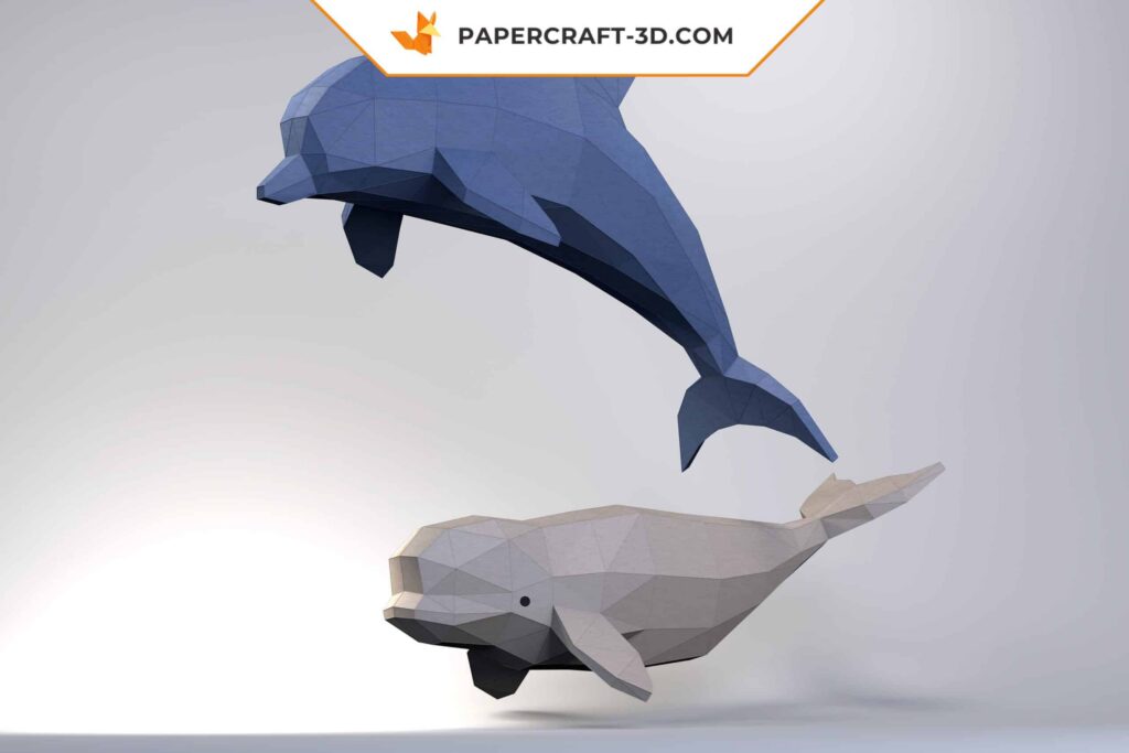 Papercraft golfinho e beluga em origami 3D