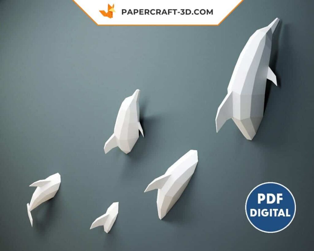 3D origami dolphin wall papercraft
