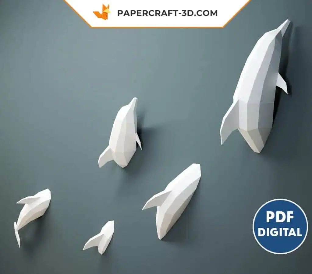 3D origami white dolphin wall papercraft