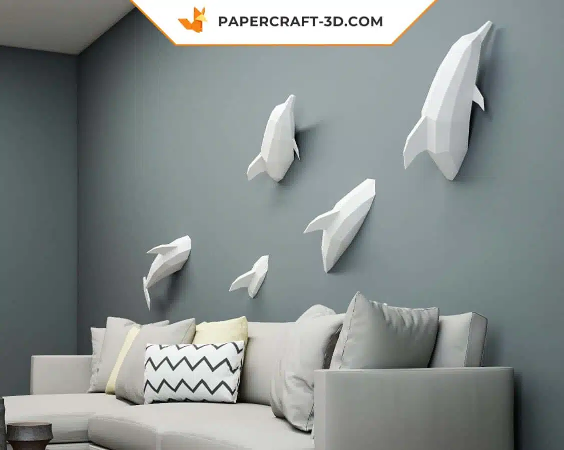 Papercraft dauphins en origami papier 3D à faire soi-même, weergave 5