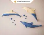 3D origami papercraft jumping dolphins, back view, weergave 2