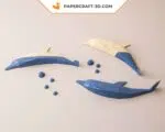 3D origami papercraft jumping dolphins, detail, weergave 2