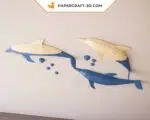 3D origami papercraft jumping dolphins, assembled