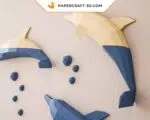 3D origami papercraft jumping dolphins, side view