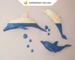 3D origami papercraft jumping dolphins, back view