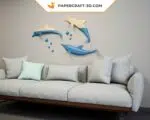 3D origami papercraft jumping dolphins, detail