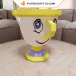Papercraft de la Mme Samovar et Zip, modèle en format PDF, DXF et SVG, La Belle et la Bête, décoration 3D en origami papier, weergave 9